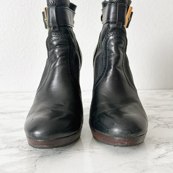 Tory Burch Melrose Black Leather Goldtone Buckle Zipper Bootie Women’s Size 6.5 - Picture 2 of 13